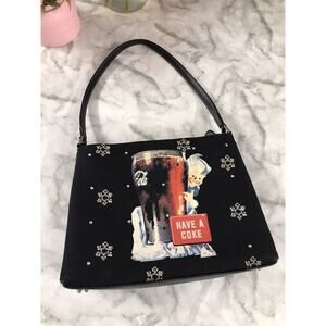 Vtg CocaCola Sprite Boy Frostman "Have a Coke" Handbag Purse Black w/Snowflakes